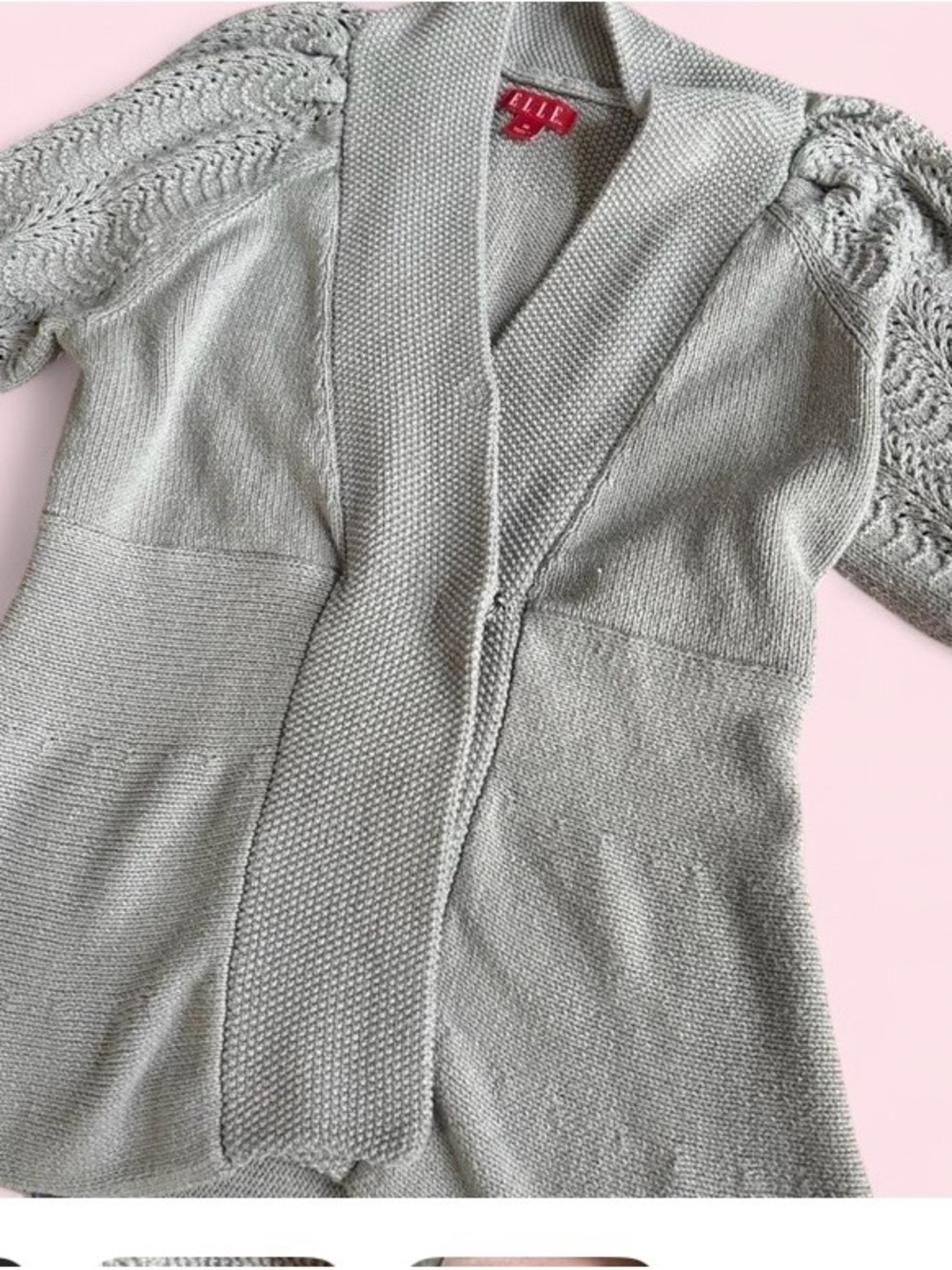 Elle Light Gray Shawl-Collar Knit Cardigan